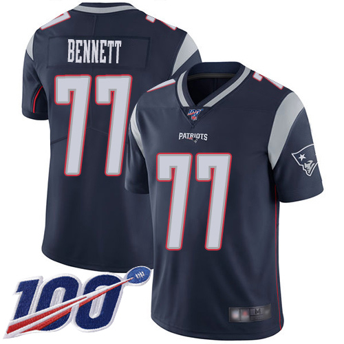 New England Patriots Football #77 100th Limited Navy Blue Men Michael Bennett Home NFL Jersey->new england patriots->NFL Jersey